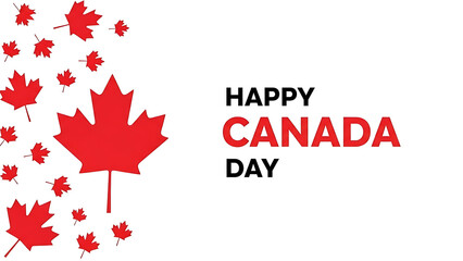 Obraz premium Happy canada day illustration featuring red maple leaves on a minimalist black background isolated on transparent background