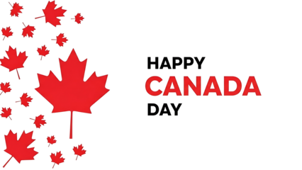 Happy canada day illustration featuring red maple leaves on a minimalist black background isolated on transparent background