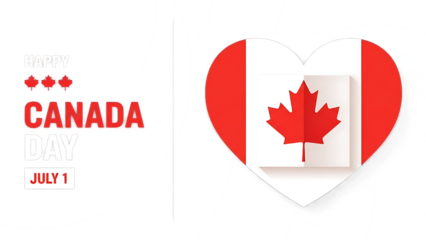 A festive design for happy canada day on july 1 with heart-shaped flag isolated on transparent background