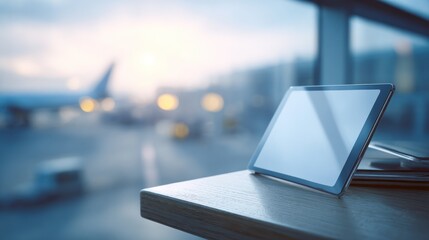 Tablet on table with transparent background