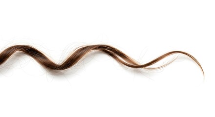 Single strand of brown hair forms a smooth wave on a white background.