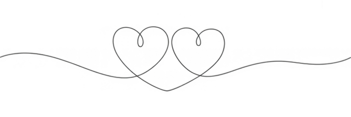 One continuous line drawing of two hearts isolated on transparent background. Editable stroke. Vector illustration. 