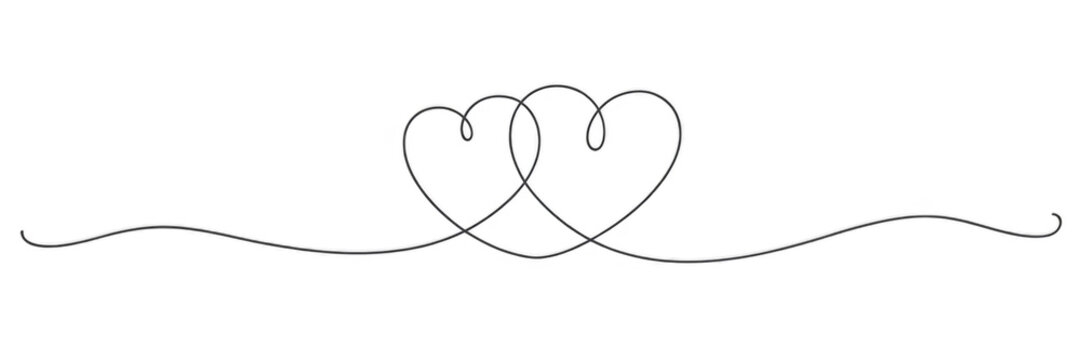 One continuous line drawing of two hearts isolated on transparent background. Editable stroke. Vector illustration. 