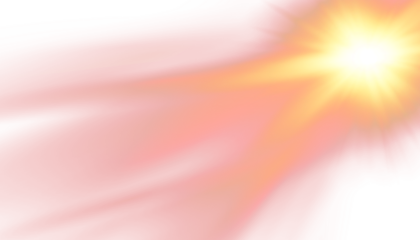 Soft red sun with gentle glowing rays, isolated on a transparent background. Delicate red light and lens flare effect.