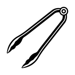 Black icon of open kitchen tongs without background