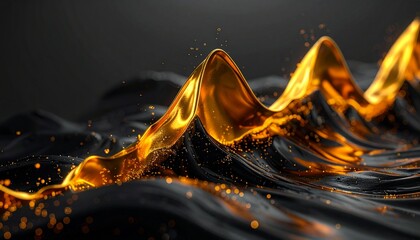 Flow of golden liquid over dark surface creates a striking visual at sunset