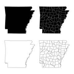 Arkansas State Outline and Solid Fill Map Set.