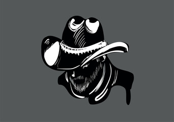 Cowboy or head on hat in engraving style. Hand drawn ink sketch. Vector illustration.