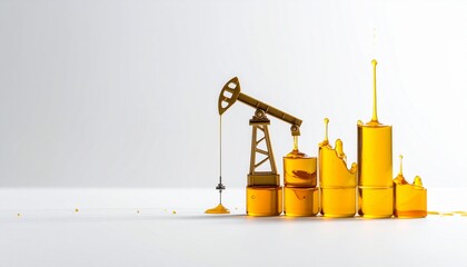 Oil extraction process with pump and barrels representing production and economy in a simple setup