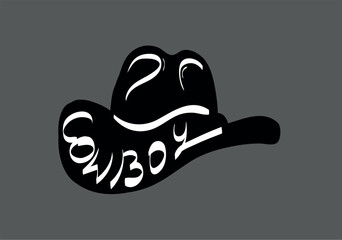 Black and white illustration of a cowboy hat with intricate shading details. Vector illustration in sketch style