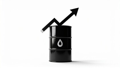 Rising trend in oil prices shown by barrel and upward arrow in a simple design
