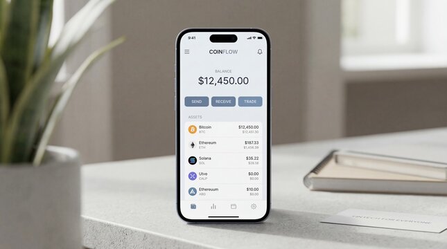 Smartphone displaying mobile banking app on white table