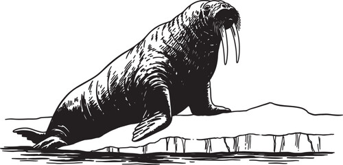 Detailed illustration of a walrus resting on ice floe