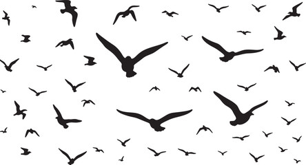 Flock of flying swallows isolated on transparent background