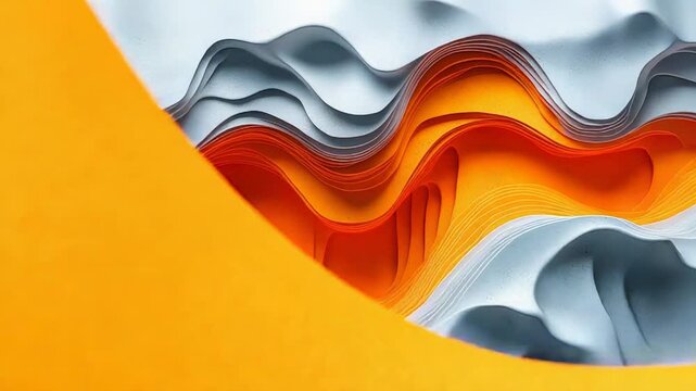 Abstract 3d rendering creating a modern background with organic wavy shapes and flowing layers, showing different shades of orange, grey, and white colors