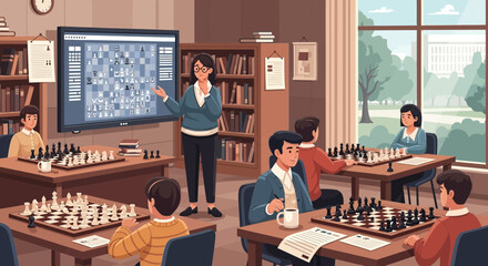 Chess Class in Session Students Learning Strategy from Instructor.