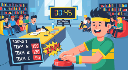 Excited Contestant Buzzer Press in Quiz Show Round.