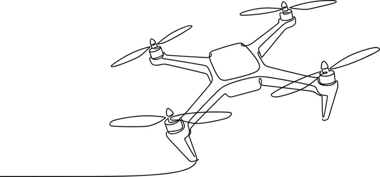 Continuous one line drawing of a drone quadcopter for aerial photography surveillance delivery technology and futuristic innovation,