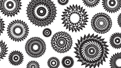 Seamless pattern of geometric floral mandala designs in black and white © GraphicGrove