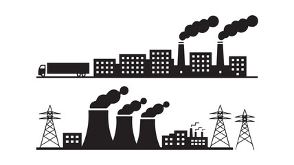 Minimalist black and white industrial factory and power plant illustration