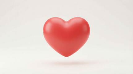 白い背景に浮かぶシンプルで立体的な赤いハート