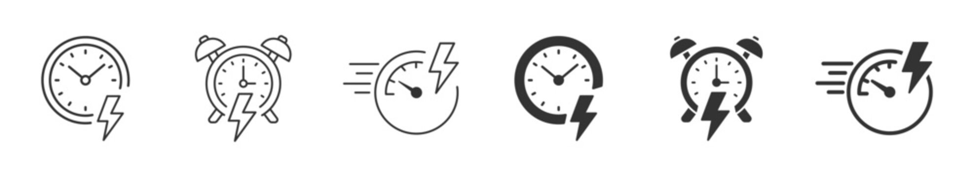 Rapid time icon set,  lightning bolt with time icon , speed efficiency or rapid service delivery icon , vector illustration . 