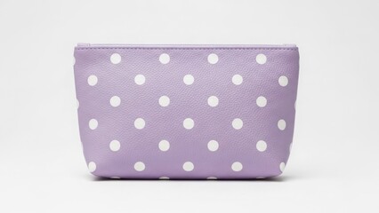 Lavender polka dot cosmetic bag with soft fabric and zipper isolated