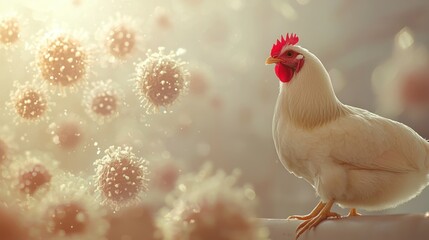 White chicken illustration with virus particles