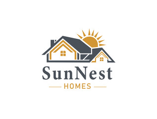 Fototapeta premium Real Estate House Logo with Sun – Residential Property, Housing Project & Realtor Brand