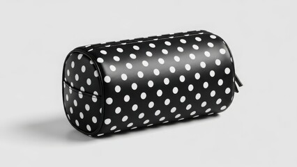 Black polka dot cosmetic bag with zipper and fabric texture isolated