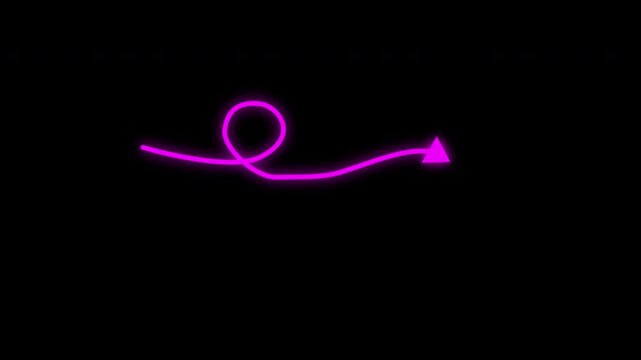 Hand-drawn pink glowing downward arrow doodle animation, isolated on a clean plain background. Minimal minimalist motion graphic with neon glow effect, ideal for presentations, business design, 4K 