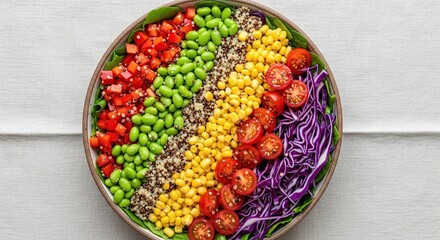 Colorful and Healthy Grain Bowl with Fresh Vegetables.