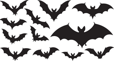  Halloween bat and bats silhouette, Bat icon, set of halloween vector design.eps