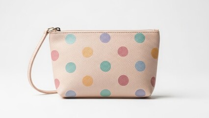 Multicolor polka dot cosmetic bag with zipper and soft fabric isolated