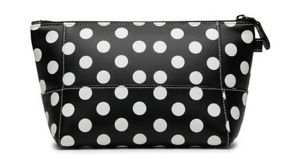 Black polka dot cosmetic bag with white dot pattern isolated