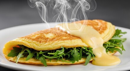 A delicious breakfast meal featuring a grilled salmon steak alongside a fresh fried egg and bacon sandwich served on a white plate with lettuce, tomato, and cheese