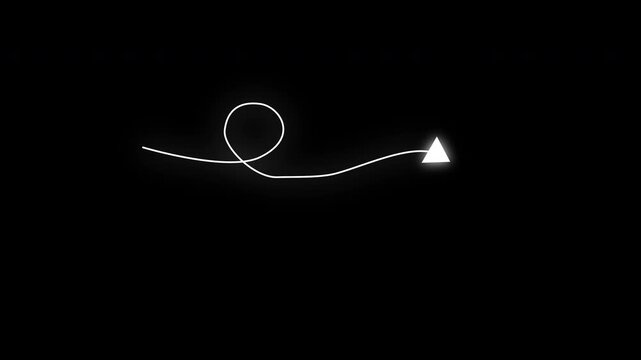 White glowing hand-drawn circular bellow arrow icon with smooth sketch-style motion. Minimal doodle animation for modern UI, presentations, and premium digital content. Seamless loop 4K video.