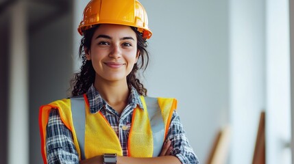 Woman construction worker smiling portrait