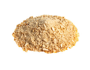 Pile of fine sawdust and wood dust debris with detailed texture cut out on isolated background