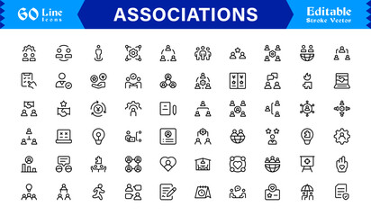 Clean and Professional Associations Line Icon Set with Minimalist Modern Style and Pixel Perfect Editable Vectors for Business and Community