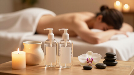 Relaxing spa day with hot stones and aromatherapy oils for body treatment and wellness