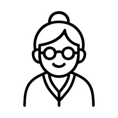 Obraz premium Grandmother, elderly woman line icon in black and white