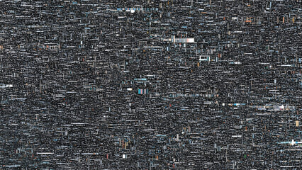 Dense dystopian urban sprawl pattern with intricate details and dark monochromatic color palette