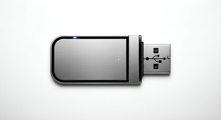Modern USB Flash Drive Icon - Sleek Metal Design Line Art