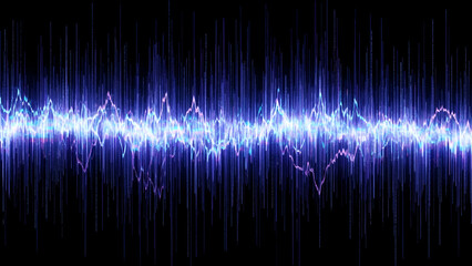 Electric pulse visualization with luminous blue frequency on dark background