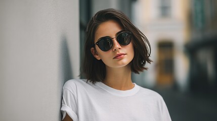 Woman posing with sunglasses outdoors