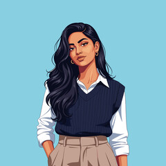 Stylish Indian teen female with uniform vector illustration.