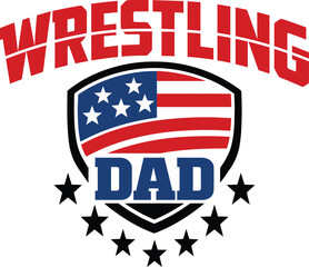 Patriotic Wrestling Dad Shield Emblem with Stars