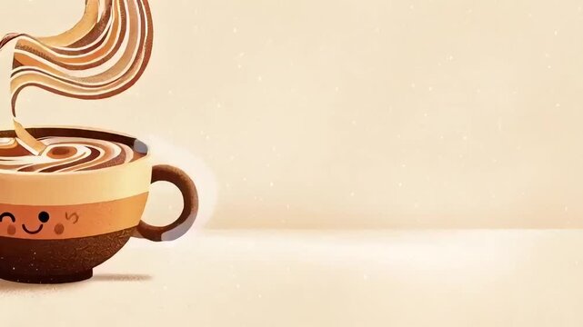 Cute Cartoon Coffee Cup with Swirling Cream and Happy Face