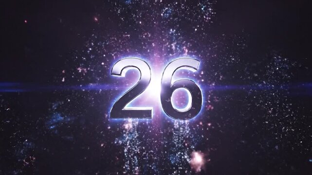 Glowing Number 26 with Sparkling Effects